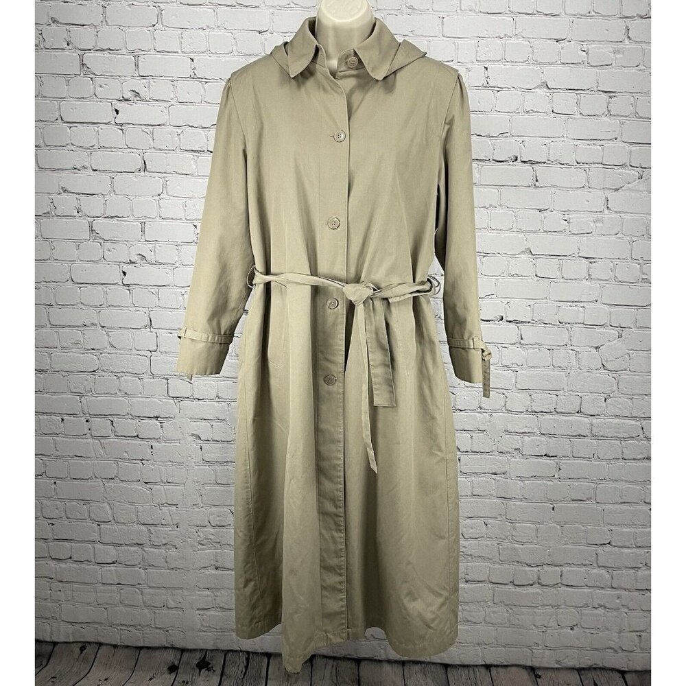 Misty Harbor Tan Beth Trench Long Coat Removable Faux Fur Lining Hooded Size 12